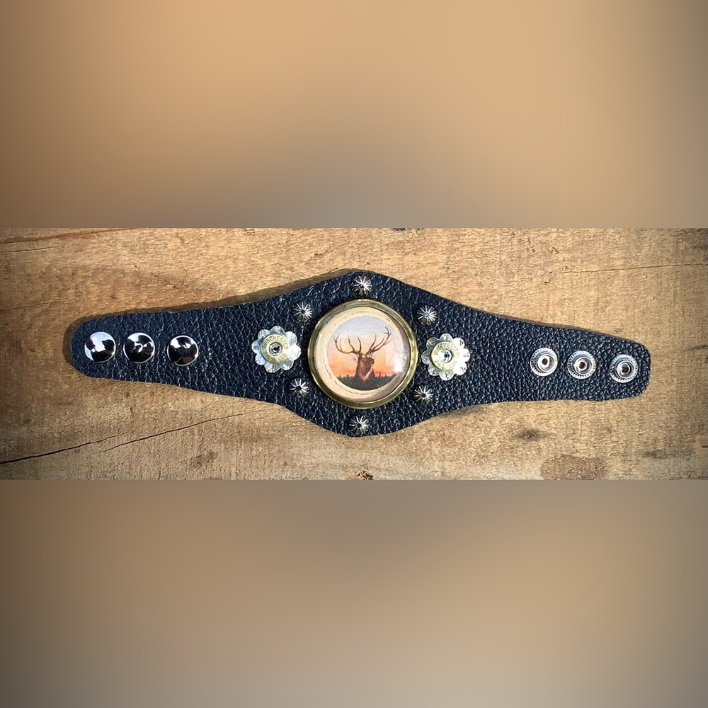 Leather Cuff, stag , adjustable( 6-7 1/2” wrists)